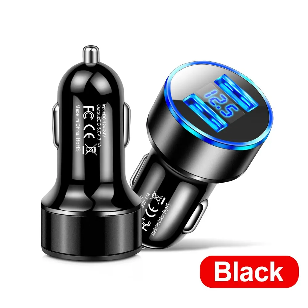 Phone charger Dual USB 12.5V Voltage Display Car Charger Cigarette Lighter Smart Phone USB Adapter Mobile Phone Charger Fast Charging