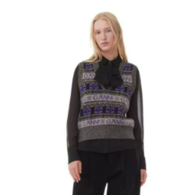 

Женский новый осенне-зимний маленький жилет из смешанной шерсти с буквами и V-образным вырезом трикотажный жилет