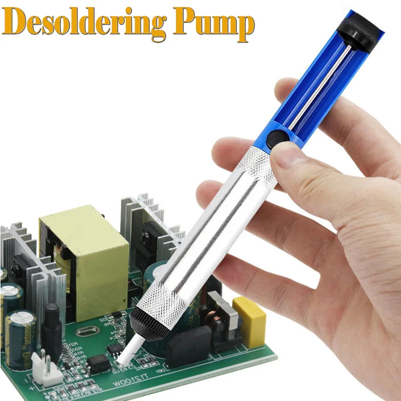 Durable Desoldering Pump Tin Soldering Sucker Aluminum Manual Solder Suction Pump Device Welded Tin Residue Remove Hand Tools mijing universal double bearing jig fixture pcb holder for mobile phone motherboard cpu glue remove soldering repair tools