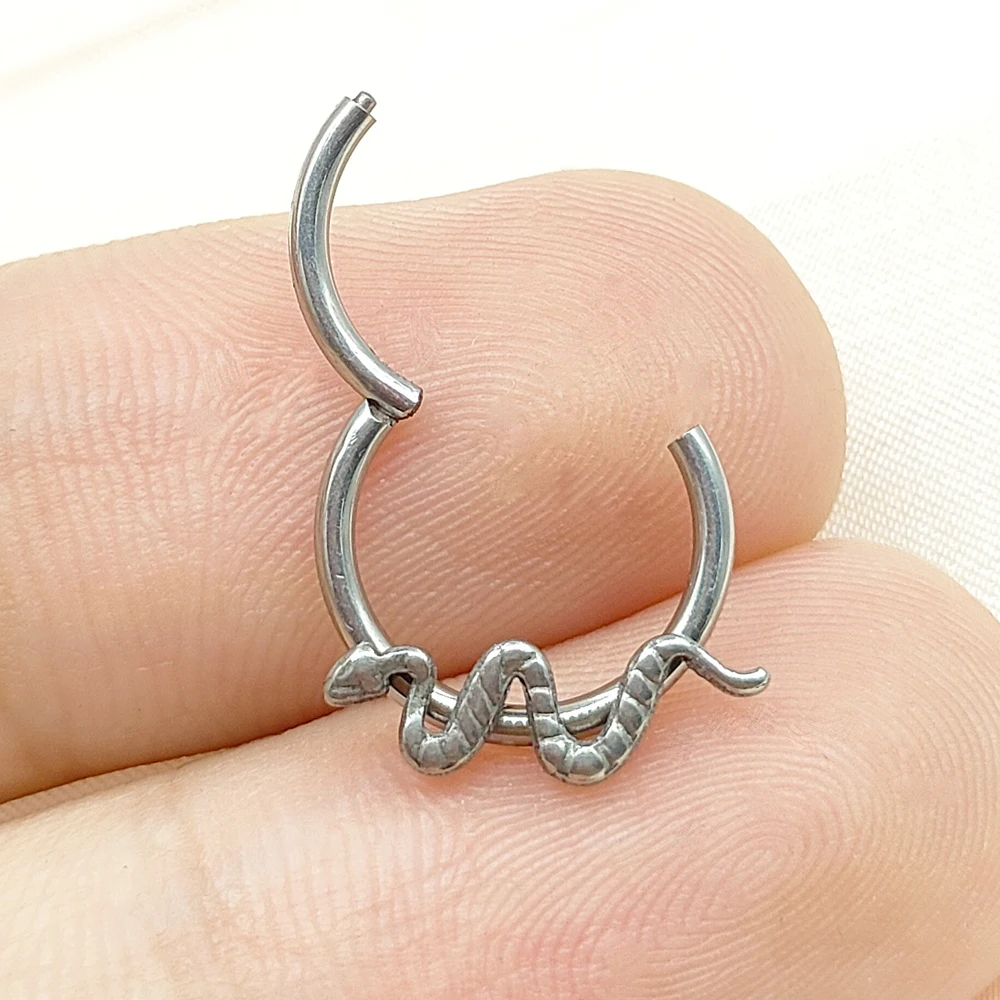 1 & 10 Pcs G23 Titan Schlange Hoop Ohrringe Großhandel Piercing Kleine Runde Körper Piercing Schmuck WomenF316 Bienen Feder Nase ring – Detail 1