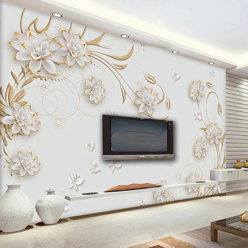 Personalizado 3d Alívio Flor e Borboleta Mural Papel de Parede Padrão Europeu Fresco Sala de Estar tv Sofá Quarto Decoração de Casa