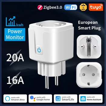 Tuya Wifi/Zigbee Smart Socket EU Plug 16/20A Power Monitor Remote Control Smart Life APP Timing Voice Works with Alexa Google