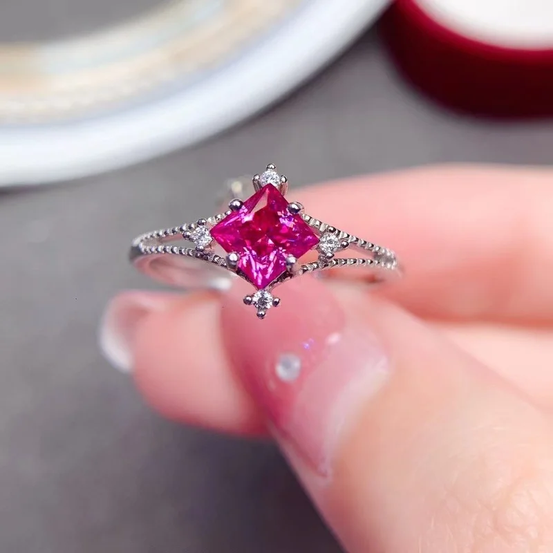 

Square Diamond Wedding Ring D Color Pink Moissanite Ring 925 Sterling Silver GRA Certificate luxury jewelry designers