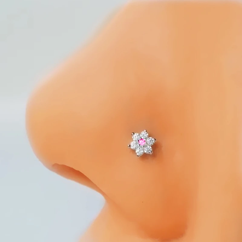 3PC Stainless Steel Nose Piercing Stud Set L Shape Pink