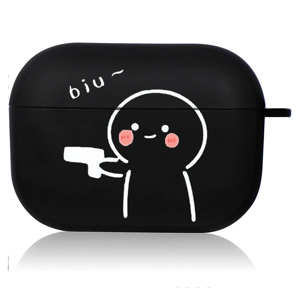 Creative Line Art Black Airpod Case - Cute Cartoon Design
