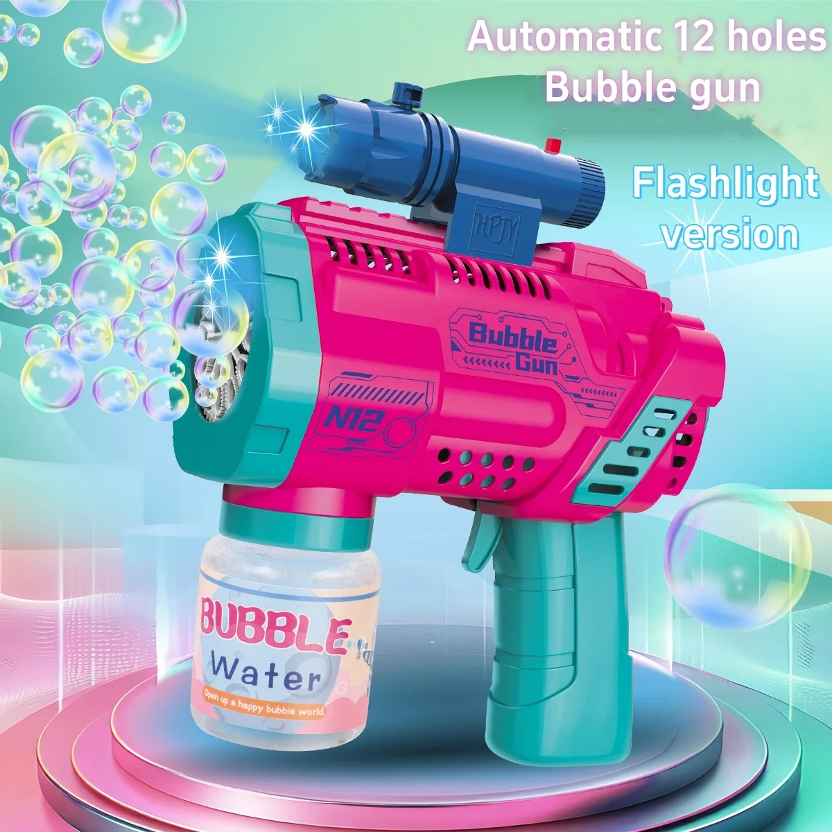 Automatic Bubble Machine Gun Toy With LED Flashlight Electric Hole Spurt Gatling Blowing Soap Bubble Outdoor Toys For Kids Gifts 2