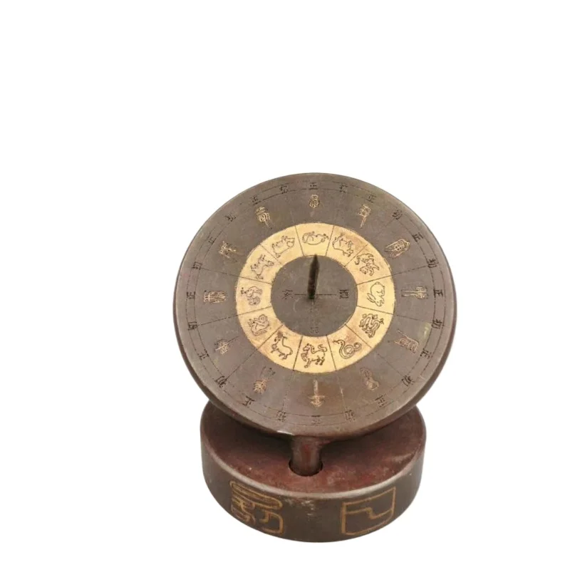 *Pure copper sundial compass model ornament, zodiac antique collection, copper ancient timer