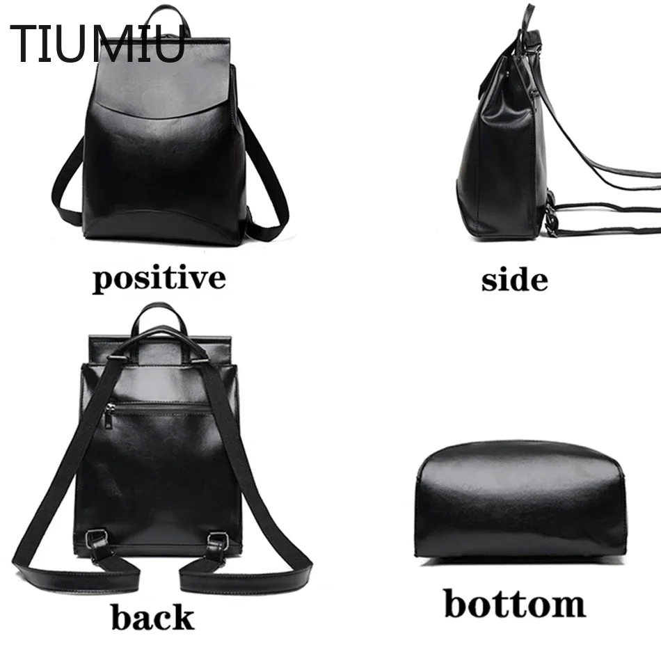 Fashion Women Leather Backpacks for Girls Sac A Dos Casual Daypack Black Vintage Backpack School Bags for Girls Mochila Rucksack