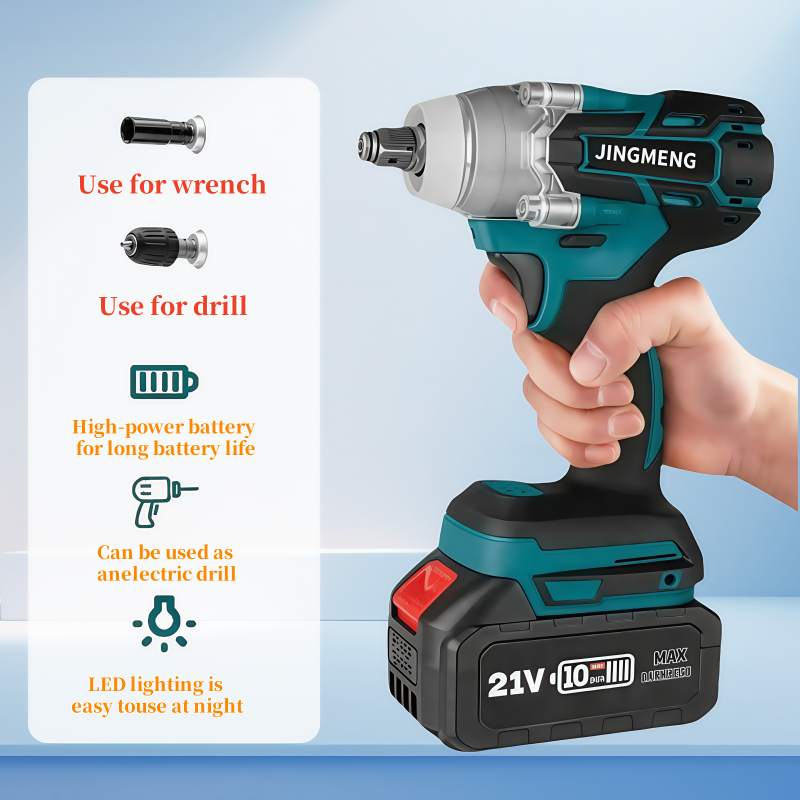 Electric impact wrench, brushless motor, strong torque, lithium-ion battery, LED light, car tire impact tool, cordless wrench