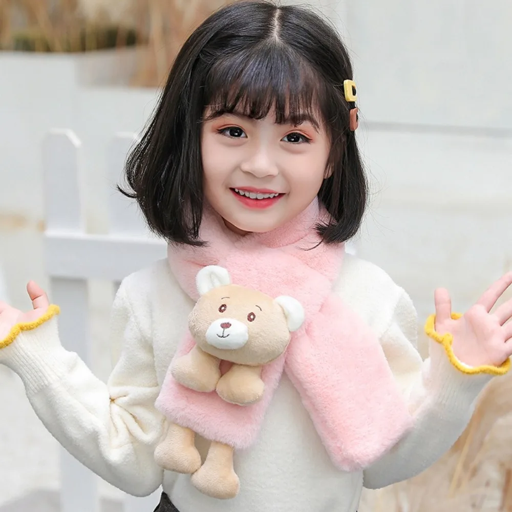 New Cartoon Bear Winter Scarfs Neck Protection Warm Plush Neckscarf Neck Accessories Cute Children's Scarf for Boys Girls