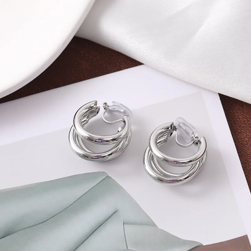 Ear Clip Earrings Clip Earrings Ear Clip Korean Style Vintage 3 Layer Geometric Mosquito Coil Clip on Earrings Fashion Lightweight Statement Cuff Earrings Ear Clip New