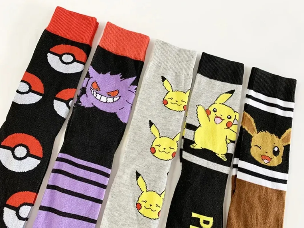 Pokemon Anime Series Medium Socks Cartoon Pikachu Gengar Eevee Cute Trend Long Socks Sweat Absorption Odorproof Children Gifts