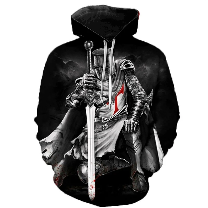 

New Spring Templar 3D Printed Hoodie Men's Fashion Casual Long-sleeved Hooded Sweatshirt Street Clothing Oversized Pullover Coat