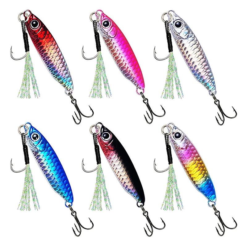 

1pc Artificial Bait Feather Fishing Carbon Metal Jig Lure Spinning Spoon Bass Hook Of Minnow Sinking Casting Pesca Tackle