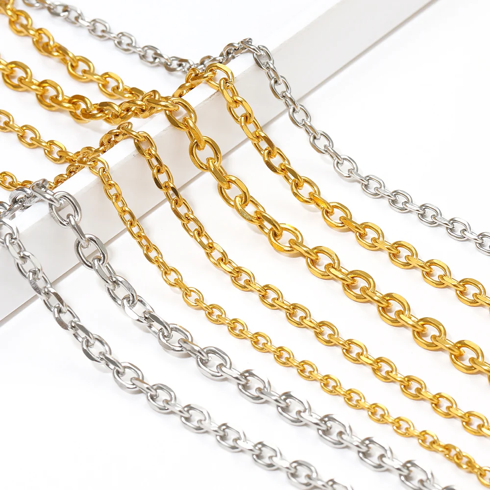 1 Meter, kein Verblassen, flache Ketten aus Edelstahl mit goldenem Kreuz für DIY-Schmuckzubehör, Armband-Zubehör, Herstellung von Halsketten und Ohrringen – Detail 5