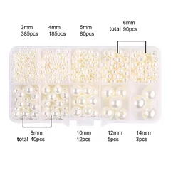 Elegant Faux Pearl Beads Set - Premium Round Beads for Jewelry, Crafts, and Sewing Projects (800 pcs, White & Beige) (Beige)