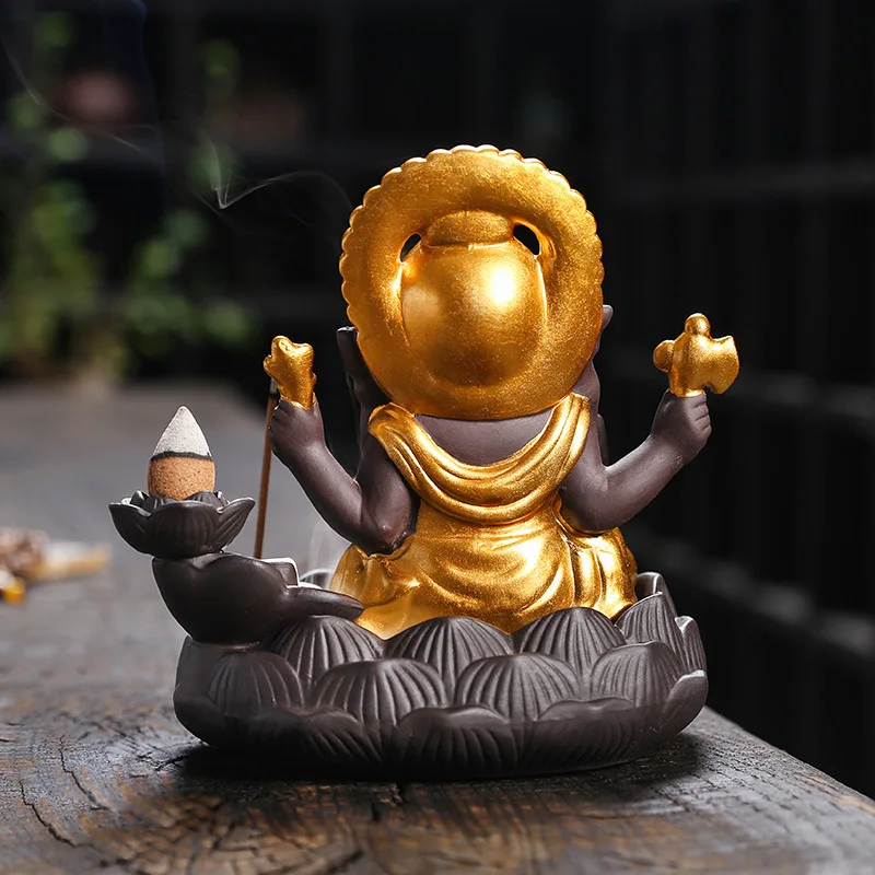 Handicrafts Lucky Ganesha Elephant Waterfall Backflow Incense Burner Home Decor Incense Stick Holder Lotus Censer (no Incense)