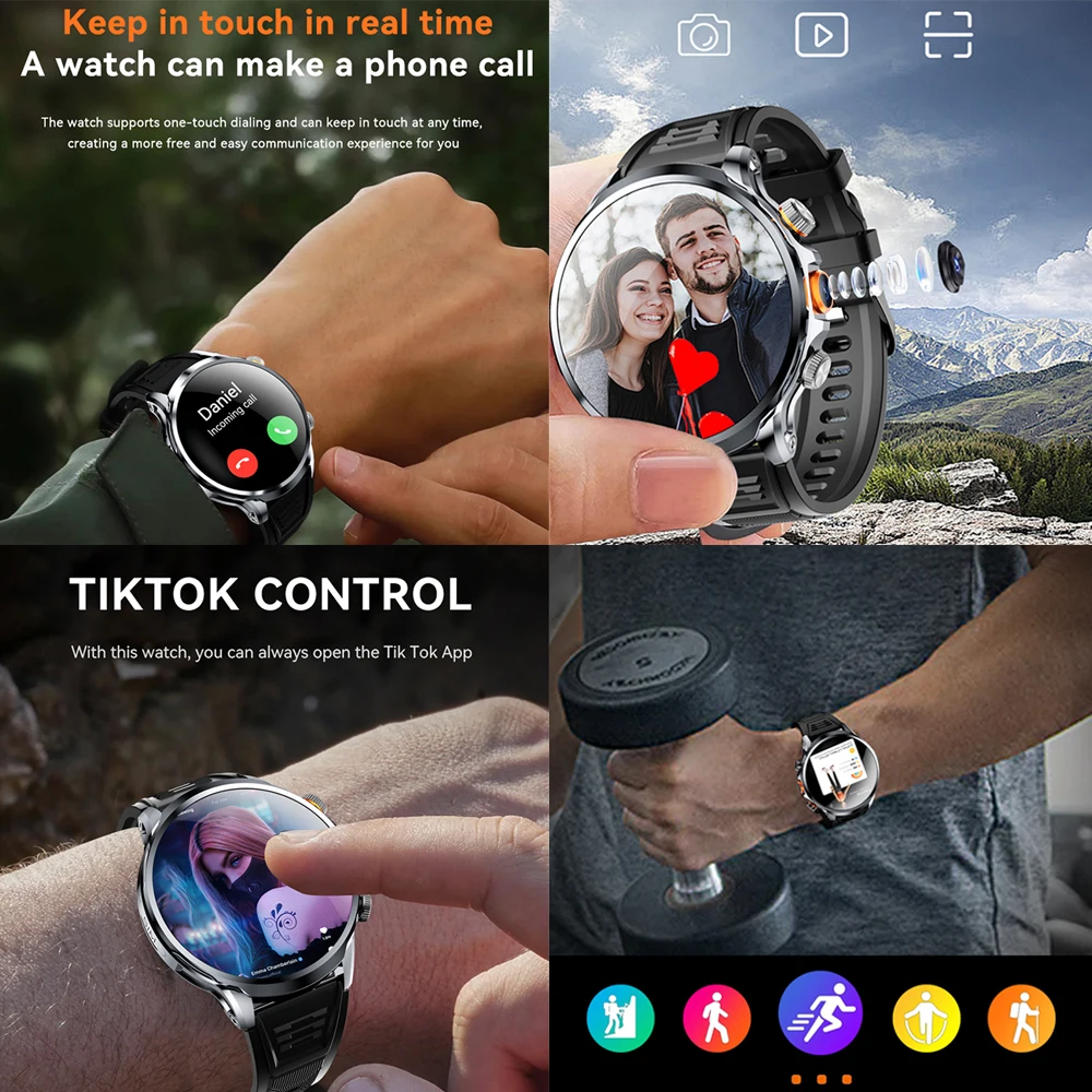 5G/4G Smart Watch Mens 1.95 inch AMOLED 8GB+128GB RAM HD 500W Camera WatchSmart GPS WIFI Google APP Download Smartwatch 1100 mAh 4