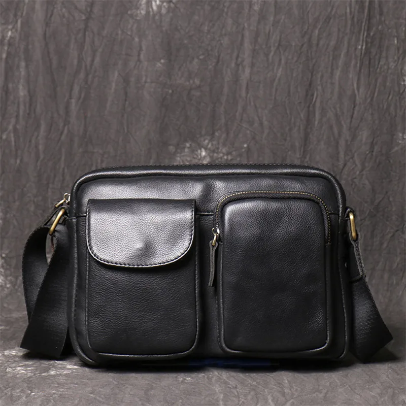 

Fashion Men Genuine Leather Shoulder Bag Male Black Soft Leather Crossbody Bag Business Travel Messnger Bag High Quality Handbag