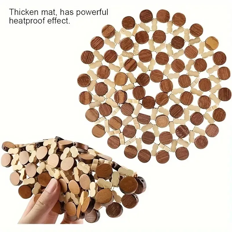 Bamboo Place Mat Insulated Non-Slip Wooden Kitchen Coffee Tea Pot Mat - Heat Resistant Hollow Design Dining Table Protector