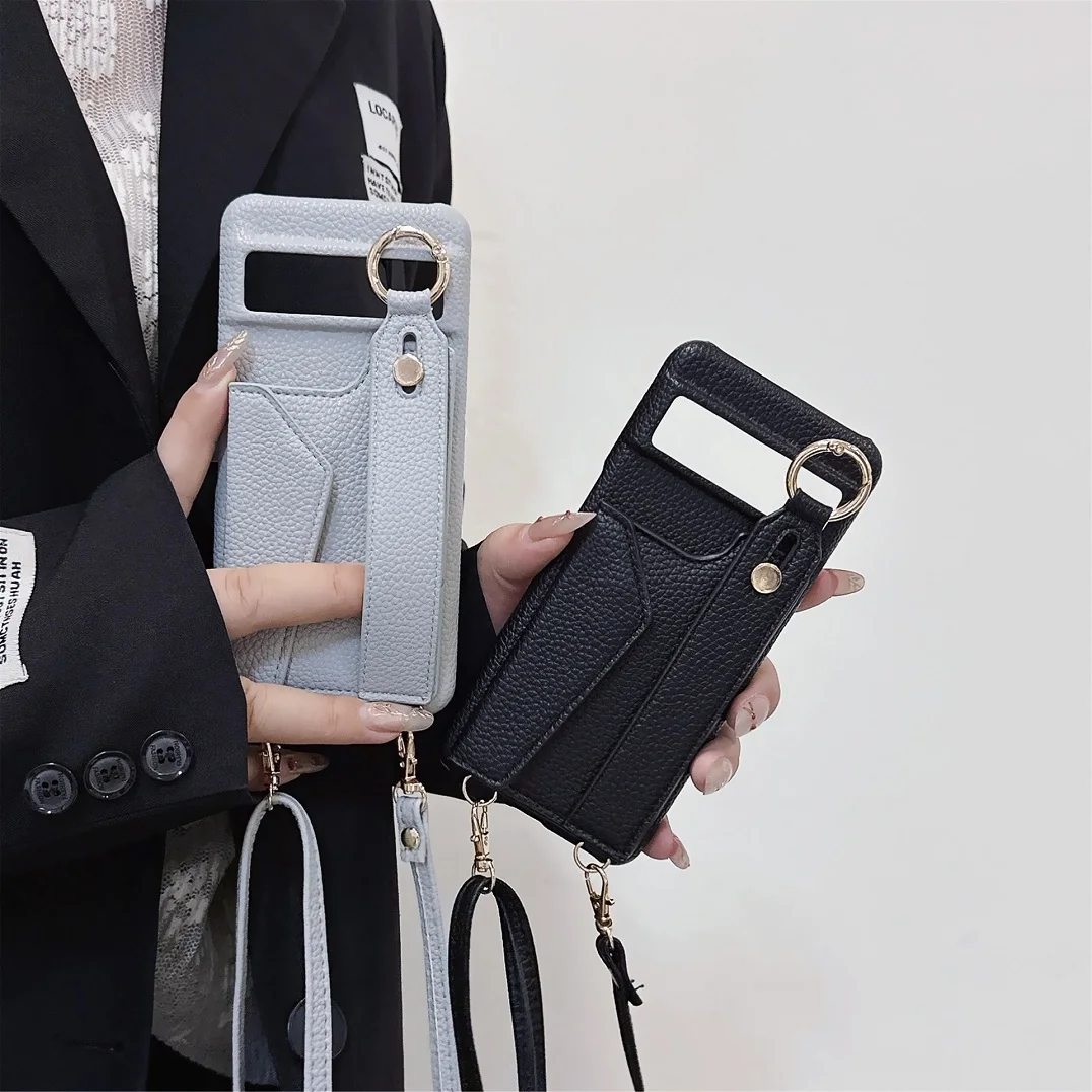 Luxury Crossbody Leather Wallet Case with Hand Strap