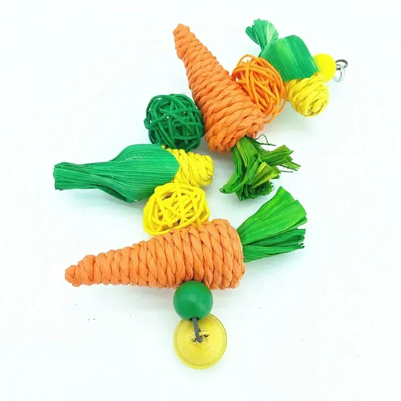 Small Pet Toy Parrot Hamster Rabbit Bird Chewing Molar String Wooden Rattan Hanging