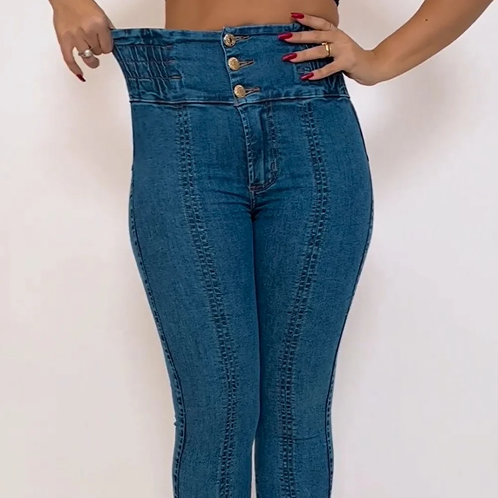 

Джинсы женские Стрейчевые с завышенной талией, повседневные брюки-карандаш из денима, всесезонные, 2023