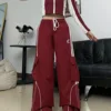 Southeast Asian American High Street Color Block Street Dance Straight Leg Wide Leg Pants Women's Vintage Floor Length Hip Hop W