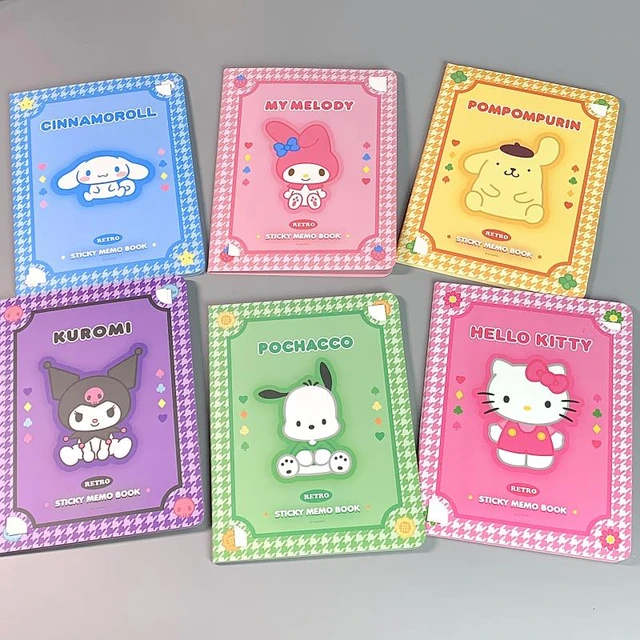 Cute Sanrio Hello Kitty Sticky Notes Book Anime Melody Kuromi