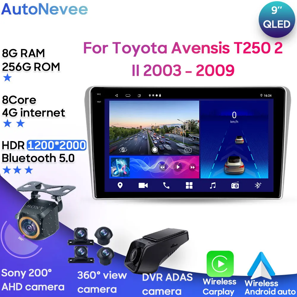 

Автомагнитола 2din для Toyota Avensis T250 2 II 2003 - 2009 Android, стерео, радио, мультимедийный плеер, головное устройство GPS BT Carplay Android Auto