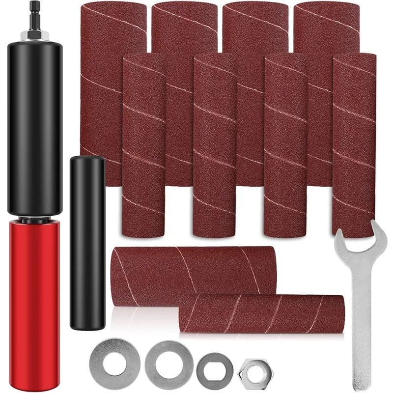 LICG Drum Sander Set,Rubber Sanding Drum Spindle Sander Adapter, With 120 Grit Sandpaper Drum, Sanding Sleeves Power Drill 2
