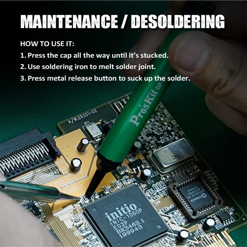 Desoldering Suction Pump Desoldering Pump Tin Pump Electrothermal Solder Sucker Desoldering Tool Pro'sKit DP-366I Mini Aluminum Alloy Tin Suction Device Anti-static Tin Suction Pump Small Size Strong Repair Tool