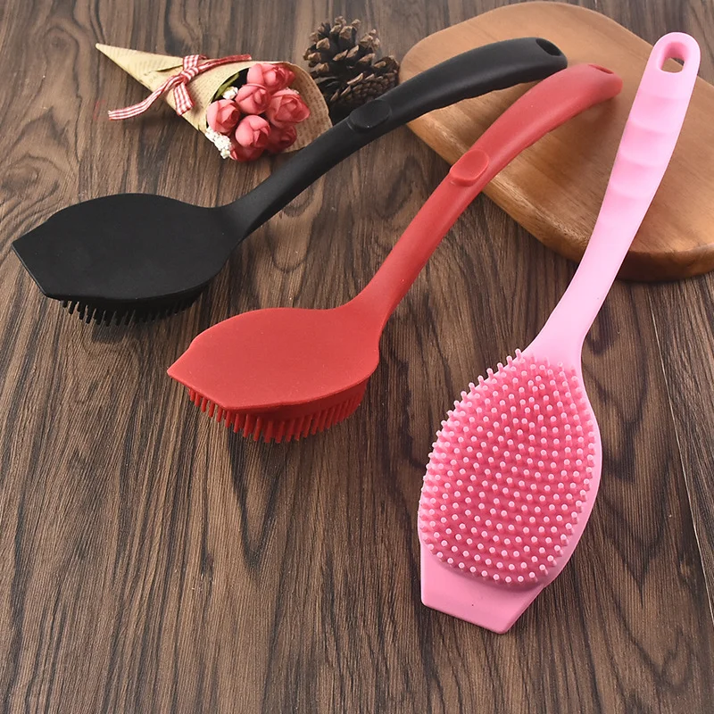 Silicone Long Handle Dishwashing Brush with Soft Bristles - Hangable & Durable Non-Scratch Scrubber