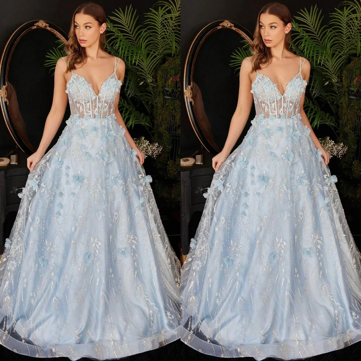 

Romantic Blue Prom Dresses for Women Charming Lace Appliques A Line Evening Gowns Sexy Sleeveless Homecoming Party Dresses