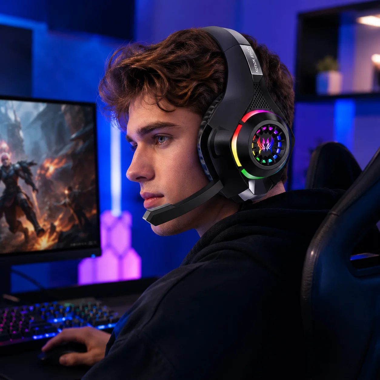 Gaming Headset GS410 Wired Over Ear Headphones 3.5mm RGB with Mic Stereo Bass Noise Cancelling for PC PS4 PS5 Xbox Laptop Gaming