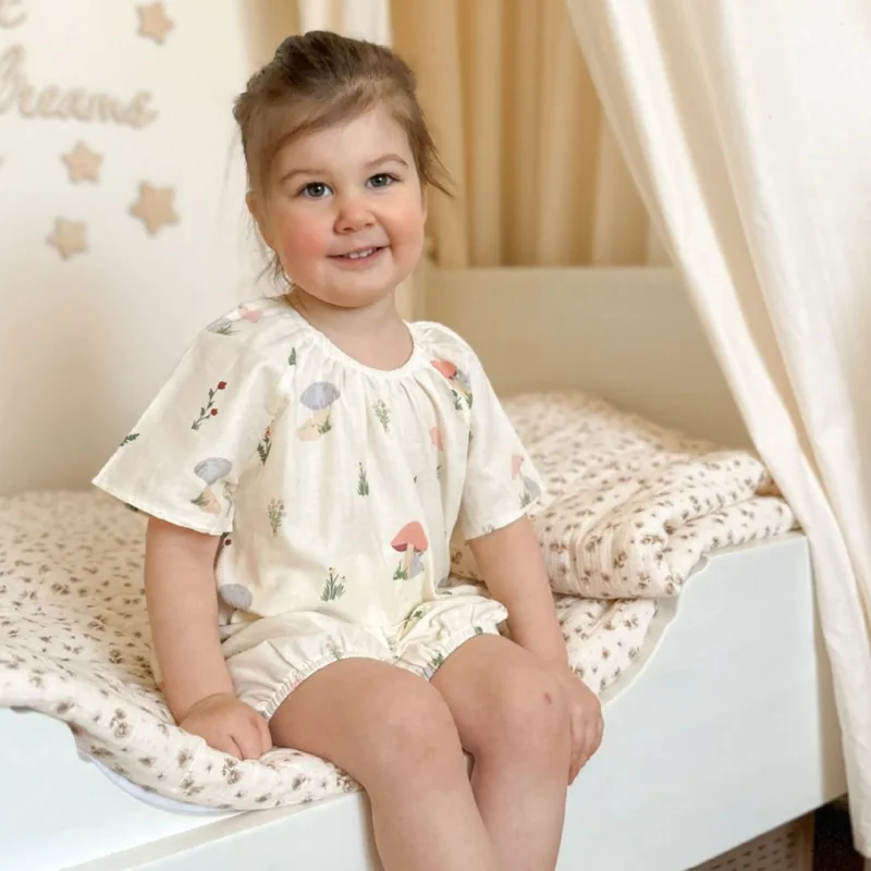 

Toddler Kids Pajamas Clothes 100% Cotton Gauze Fabric Sleepwear Set Boy Girl Elasticity Breathable Loungewear