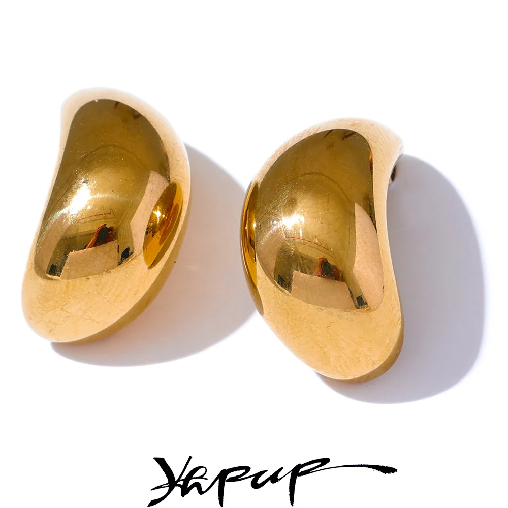 Yhpup Glatter Edelstahl-Metall-Ohrring, geometrisch, modisch, täglich, Textur-Charm, vergoldet, platinfarben plattiert, Schmuck, wasserdicht
