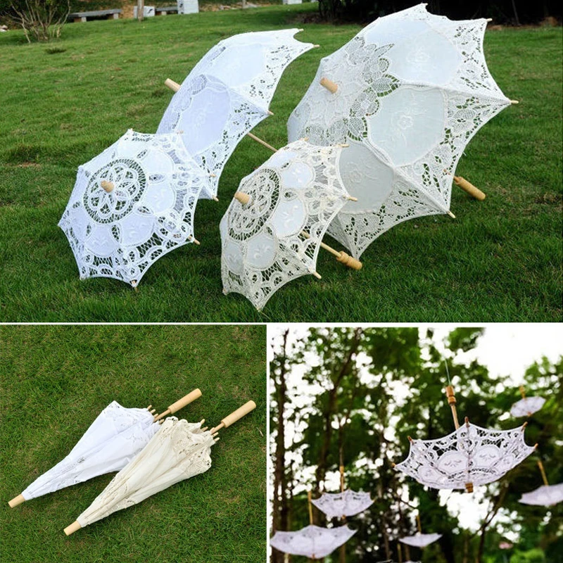 Sun Umbrella Lace Flower Pattern Wedding Bride Umbrella Sunshade Cotton Summer for Dancing Decor