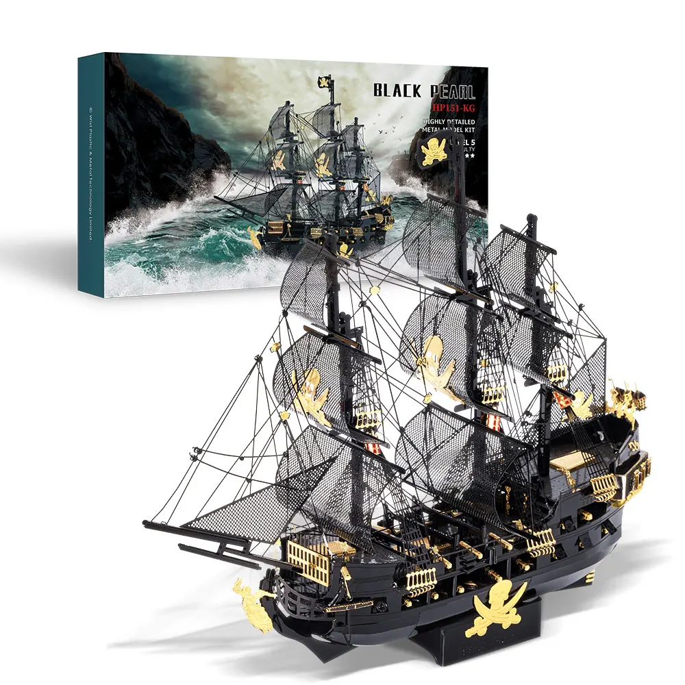 Piececool 3D Metal Puzzles The Black Pearl Jigsaw Assembly Model Kits Diy Pirate Ship for Adult Birthday Gifts for Teens