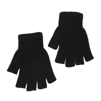 1pair Black Short Half Finger Fingerless Knit Wrist Glove Winter Warm Stretch Work Gloves for Women and Men Cycling Accessories