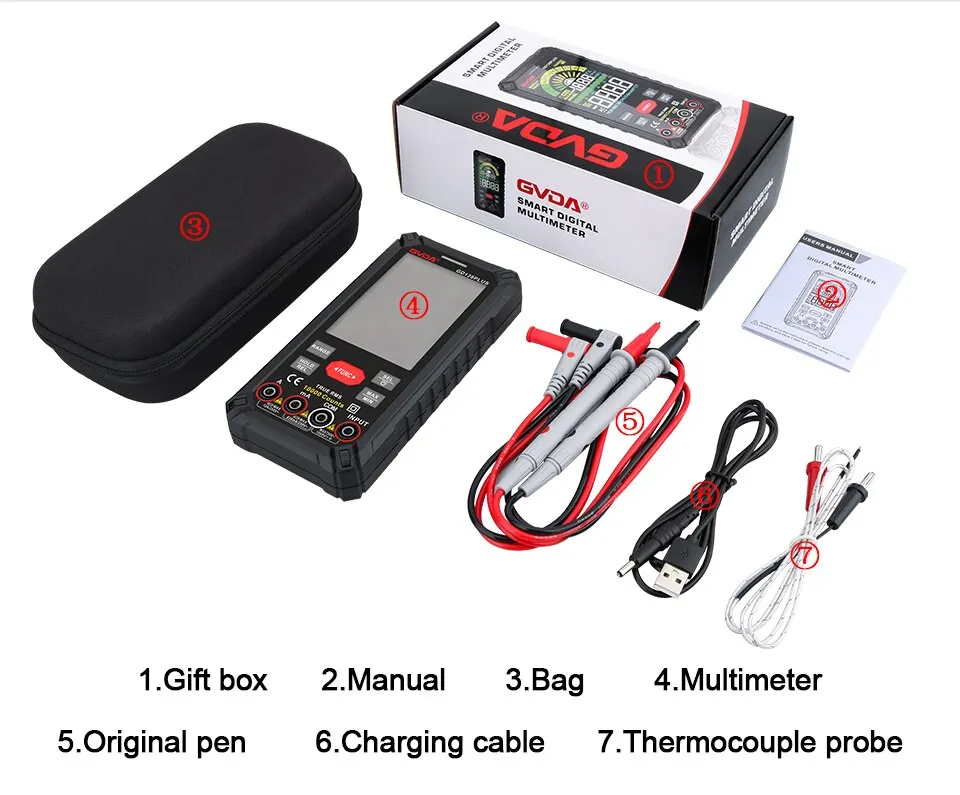 Smart Rechargeable Digital Multimeter True RMS 9999 Counts 1000V 10 ADC AC Voltage Current Multimetro Color LCD Multitester