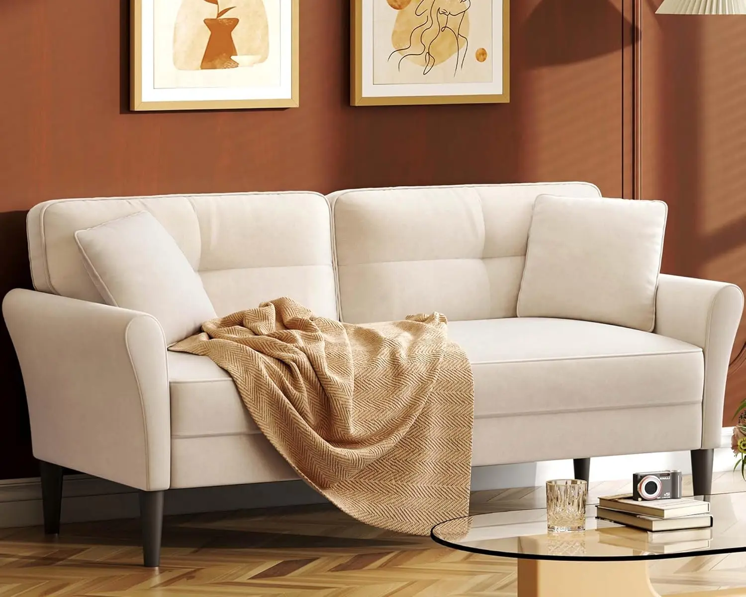 69" White Couch, Loveseat Sofa, Couches for Living Room, Comfy Sofas for Living Room 3min No Tool Fast Assembly, Small Couch
