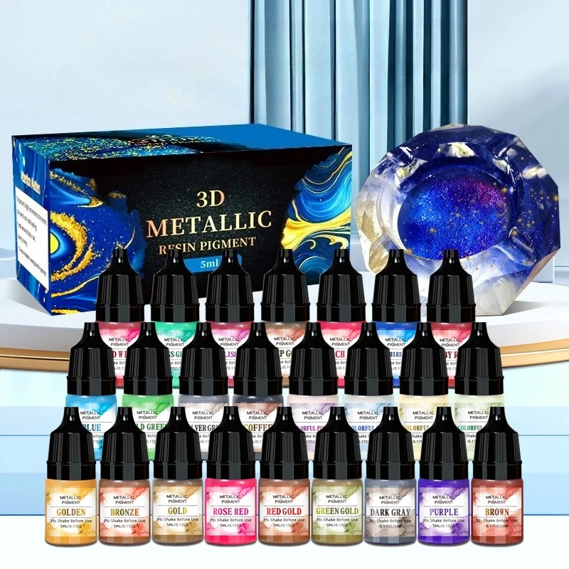 24색 5ml 메탈릭 알코올 잉크 세트 (레진 틴팅, 마블링, DIY 공예용) - 선명하고 혼합 가능한 색상, 아크릴 페인트