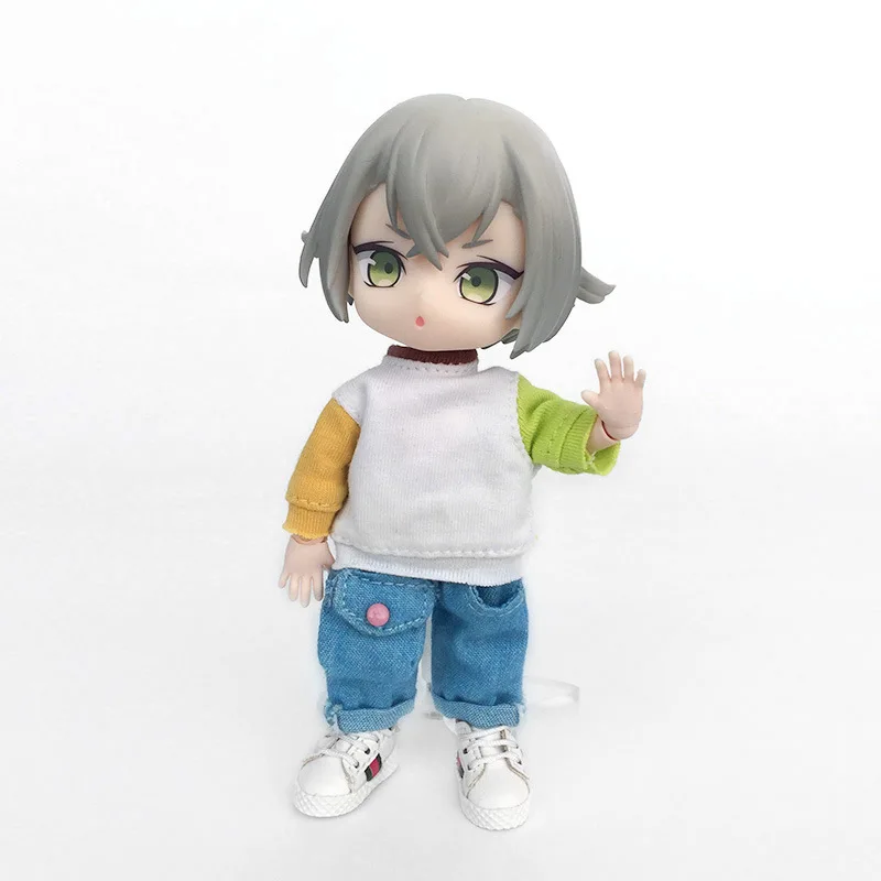 New Ob11 Doll Casual Hoodie Long Sleeve Dolls T-Shirt P9 Doll Stitching Color Clothes Coat For 1/12 Bjd Doll Clothes Gsc Molly 4
