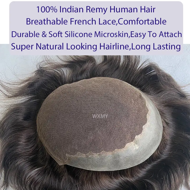 Clearance Q6 Toupee Man Wig Male Hair Prosthesis French Lace & Pu Base Men's Wig Hair System 100% Natural Human Hair Wig For Men 5