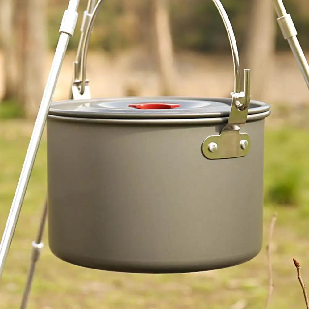 

4L Camping Pot Aluminum Alloy Coffee Water Kettle Teapot Groove with Lid 5-8 People Camping Cooking Pot Camping Equipment