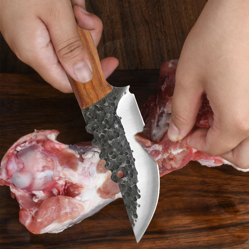 Kitchen Knife Meat Cleaver Forged Kitchen Chef Knives High Carbon Steel Meat Boning Cleaver Knife Professional Butcher Utility Fish Fruit Knife with Cover