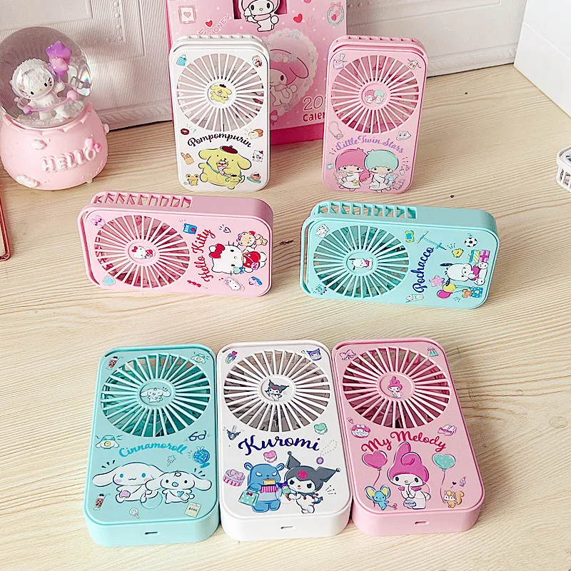 

New Cartoon Cute Sanrio Cinnamoroll Usb Charging Handheld Mini Fan Portable Three Speed Charging Fan Desktop Electric Fan