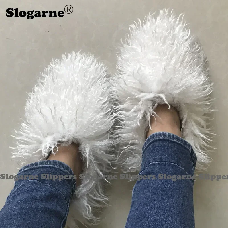 Women\'s Autumn Winter Fur Slippers Plus Size Woman Luxury Furry Faux Fur Slippers Plush Warm Home Cotton Shoes Indoor Fur Slides