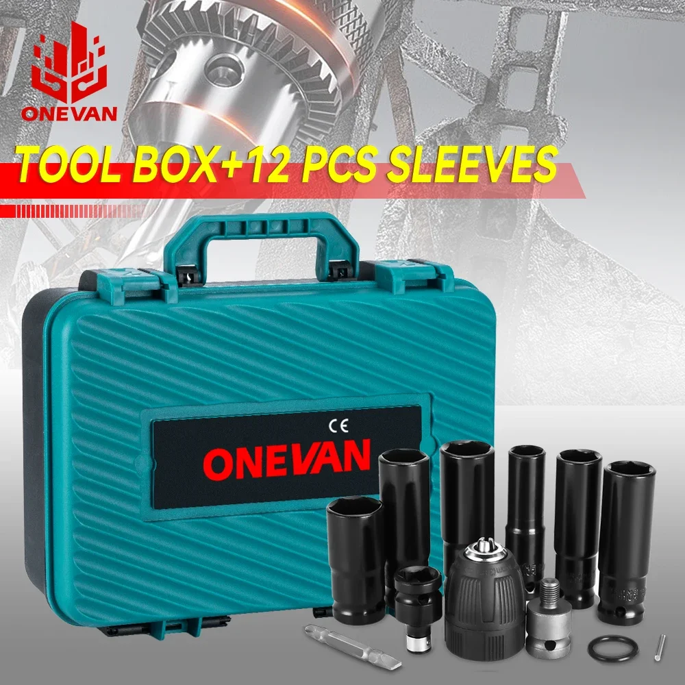 Electric Impact Wrench Plastic Power Tool Box 12Pcs Wrench Hexs Socket Drill Chuck Drive Adapter Screwdriver Portable Carry Case